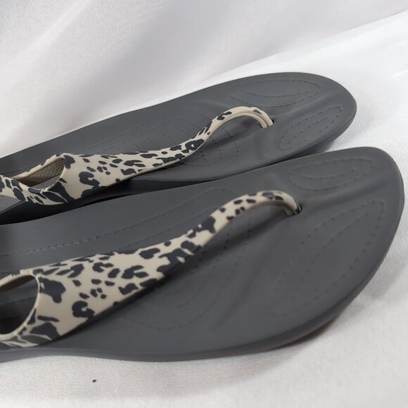 Crocs Serena Sexi Grey Cheetah Animal Print Sandals Thong Flip Flops 203218 T 10 - Picture 7 of 16